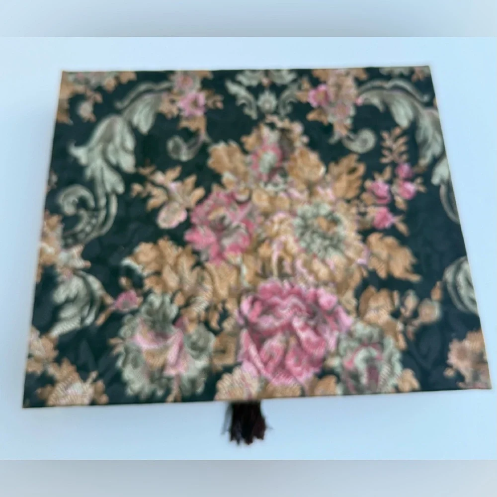 Vintage Damask Floral Storage/Jewelry Box, Tassel, 12x10x2 in.